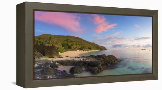 Octopus Resort and Waya Island at Sunset, Yasawa Islands, Fiji-Ian Trower-Framed Premier Image Canvas