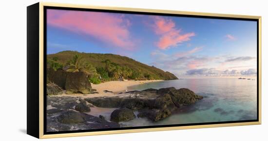 Octopus Resort and Waya Island at Sunset, Yasawa Islands, Fiji-Ian Trower-Framed Premier Image Canvas