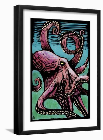 Octopus - Scratchboard-Lantern Press-Framed Art Print