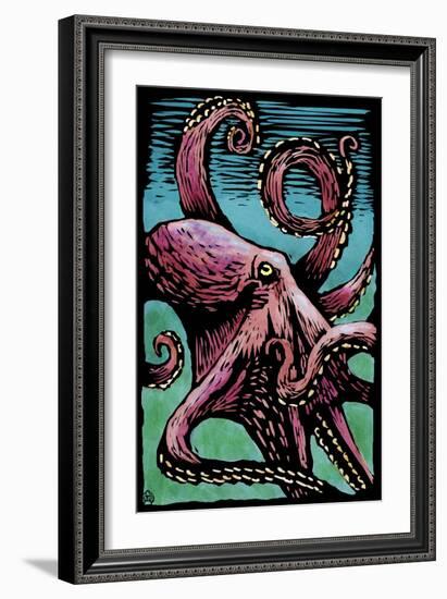 Octopus - Scratchboard-Lantern Press-Framed Art Print