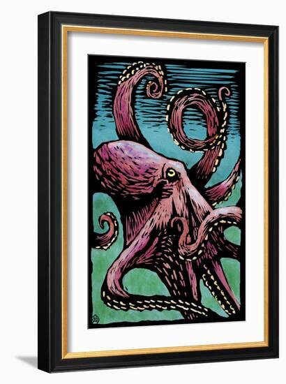 Octopus - Scratchboard-Lantern Press-Framed Art Print