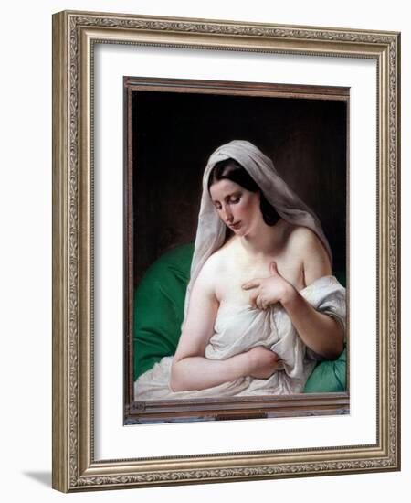 Odalisque (Young Woman Modestly Hiding Her Chest) - Oil on Canvas, 1867-Francesco Hayez-Framed Giclee Print