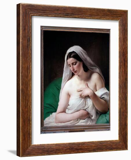 Odalisque (Young Woman Modestly Hiding Her Chest) - Oil on Canvas, 1867-Francesco Hayez-Framed Giclee Print