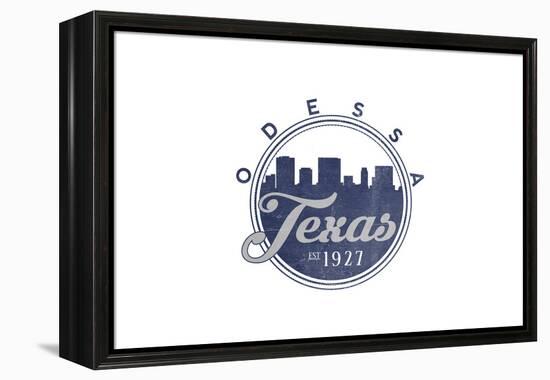 Odessa, Texas - Skyline Seal (Blue)-Lantern Press-Framed Stretched Canvas