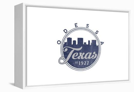 Odessa, Texas - Skyline Seal (Blue)-Lantern Press-Framed Stretched Canvas