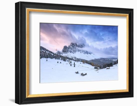 Odle group from Malga Caseril during sunrise, Funes Valley, Sudtirol (South Tyrol), Dolomites, Ital-Francesco Bergamaschi-Framed Photographic Print