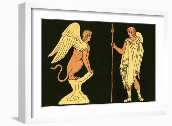 Oedipus and the Sphinx-English School-Framed Giclee Print