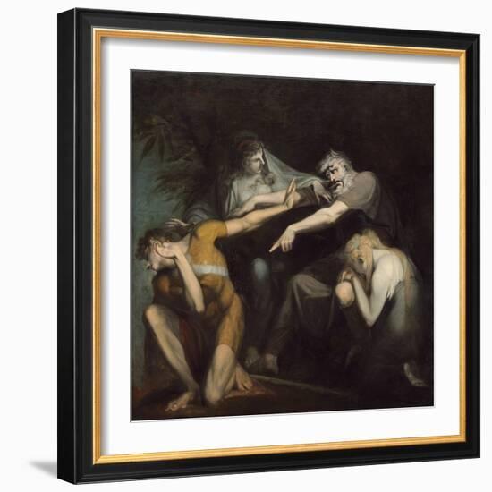 Oedipus Cursing His Son, Polynices, by Henry Fuseli, 1786, British painting,-Henry Fuseli-Framed Art Print