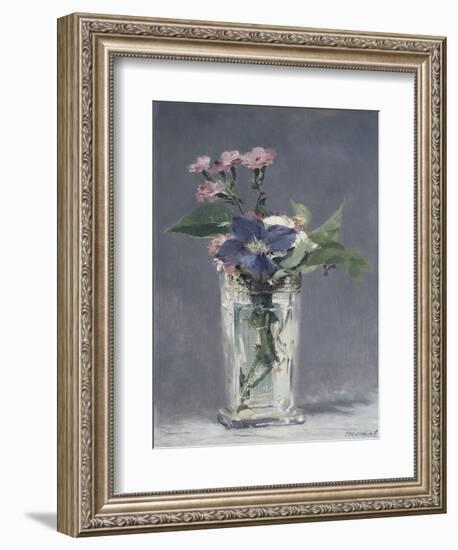 Oeillets et clématites dans un vase de cristal-Edouard Manet-Framed Giclee Print