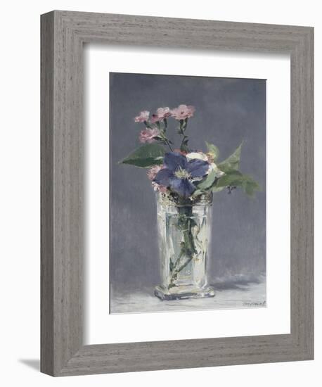 Oeillets et clématites dans un vase de cristal-Edouard Manet-Framed Giclee Print