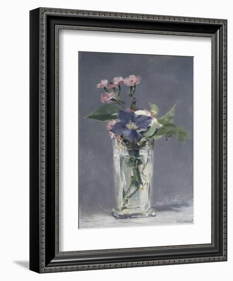 Oeillets et clématites dans un vase de cristal-Edouard Manet-Framed Giclee Print