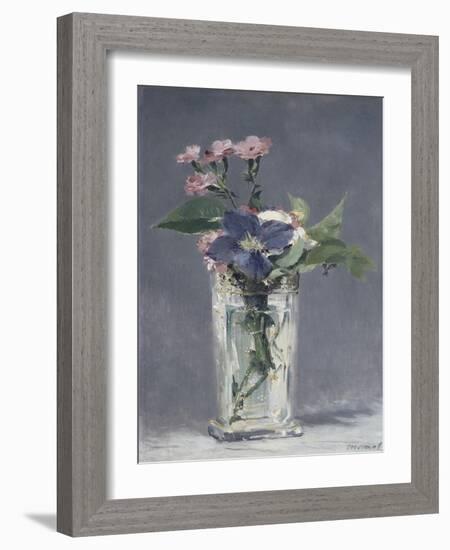 Oeillets et clématites dans un vase de cristal-Edouard Manet-Framed Giclee Print