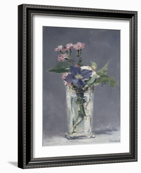 Oeillets et clématites dans un vase de cristal-Edouard Manet-Framed Giclee Print