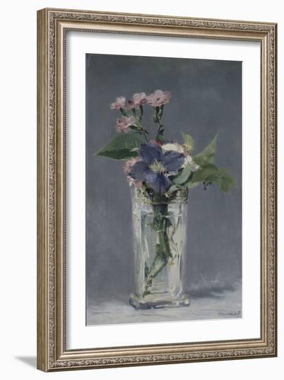 Oeillets et clématites dans un vase de cristal-Edouard Manet-Framed Giclee Print