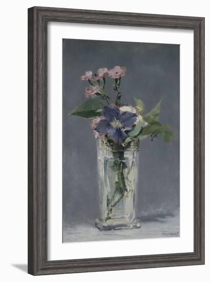 Oeillets et clématites dans un vase de cristal-Edouard Manet-Framed Giclee Print