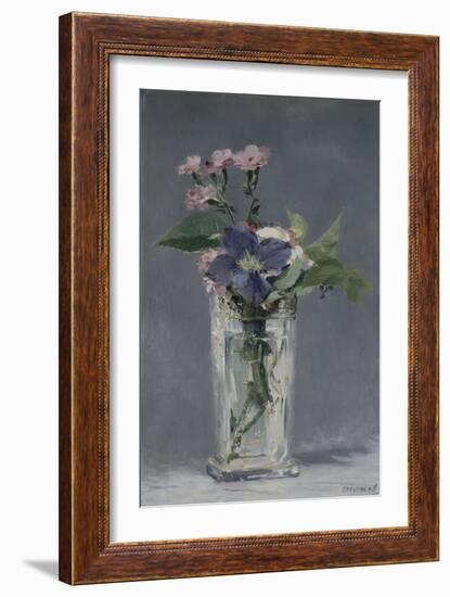 Oeillets et clématites dans un vase de cristal-Edouard Manet-Framed Giclee Print