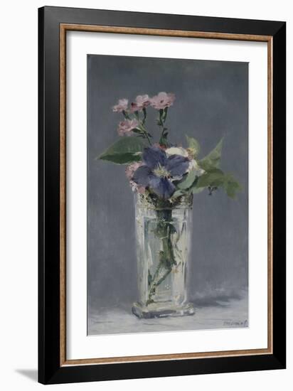 Oeillets et clématites dans un vase de cristal-Edouard Manet-Framed Giclee Print