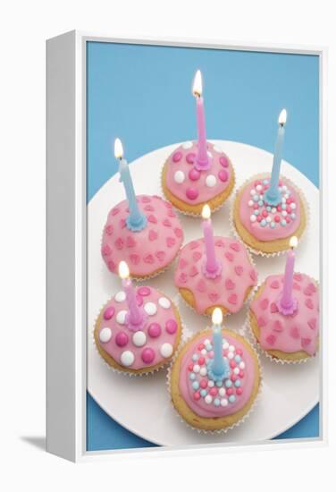 Of Muffin, Icing, Pink, Hearts, Chocolate Beans, Sugar Pearls, Candles, Burn, Detail, Blur-Nikky-Framed Premier Image Canvas