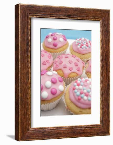 Of Muffin, Icing, Pink, Hearts, Chocolate Beans, Sugar Pearls, Detail, Blur-Nikky-Framed Photographic Print