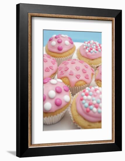 Of Muffin, Icing, Pink, Hearts, Chocolate Beans, Sugar Pearls, Detail, Blur-Nikky-Framed Photographic Print