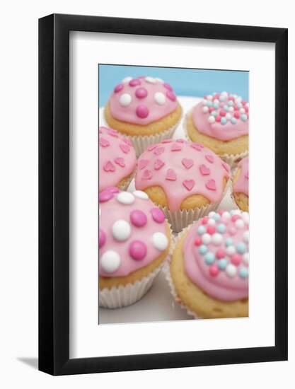 Of Muffin, Icing, Pink, Hearts, Chocolate Beans, Sugar Pearls, Detail, Blur-Nikky-Framed Photographic Print