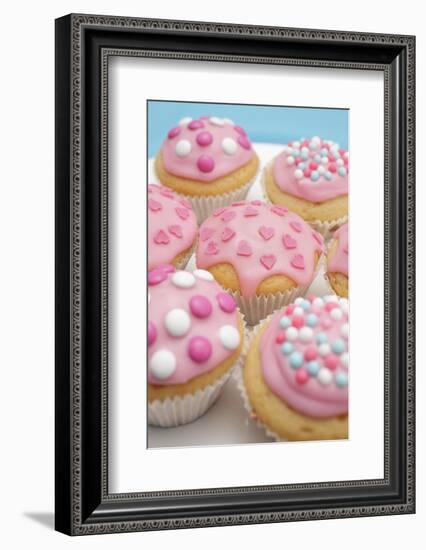 Of Muffin, Icing, Pink, Hearts, Chocolate Beans, Sugar Pearls, Detail, Blur-Nikky-Framed Photographic Print