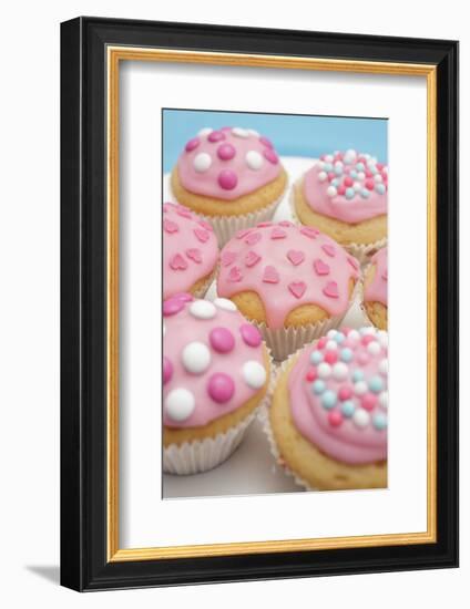 Of Muffin, Icing, Pink, Hearts, Chocolate Beans, Sugar Pearls, Detail, Blur-Nikky-Framed Photographic Print