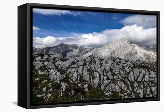 Of Rock and Grass in the Back of the Reps, View at Kaltwasserspitzet in Clouds and Southern Sonnens-Rolf Roeckl-Framed Premier Image Canvas