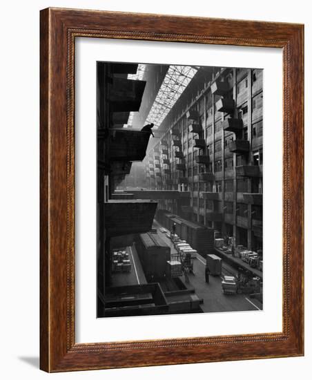 Off-Loaded Freight From Box Cars Being Hoisted Up to Jutting Loading Platforms, Brooklyn Army Base-Andreas Feininger-Framed Photographic Print