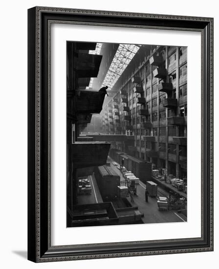 Off-Loaded Freight From Box Cars Being Hoisted Up to Jutting Loading Platforms, Brooklyn Army Base-Andreas Feininger-Framed Photographic Print