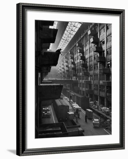 Off-Loaded Freight From Box Cars Being Hoisted Up to Jutting Loading Platforms, Brooklyn Army Base-Andreas Feininger-Framed Photographic Print