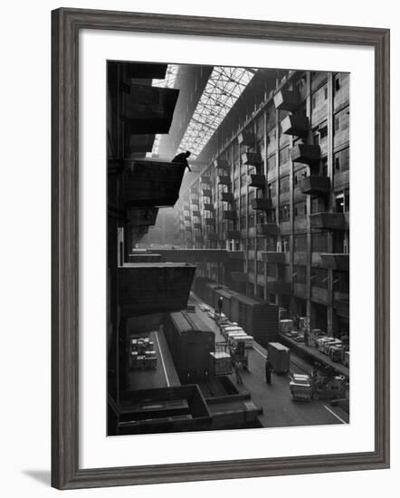 Off-Loaded Freight From Box Cars Being Hoisted Up to Jutting Loading Platforms, Brooklyn Army Base-Andreas Feininger-Framed Photographic Print