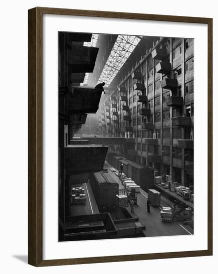 Off-Loaded Freight From Box Cars Being Hoisted Up to Jutting Loading Platforms, Brooklyn Army Base-Andreas Feininger-Framed Photographic Print