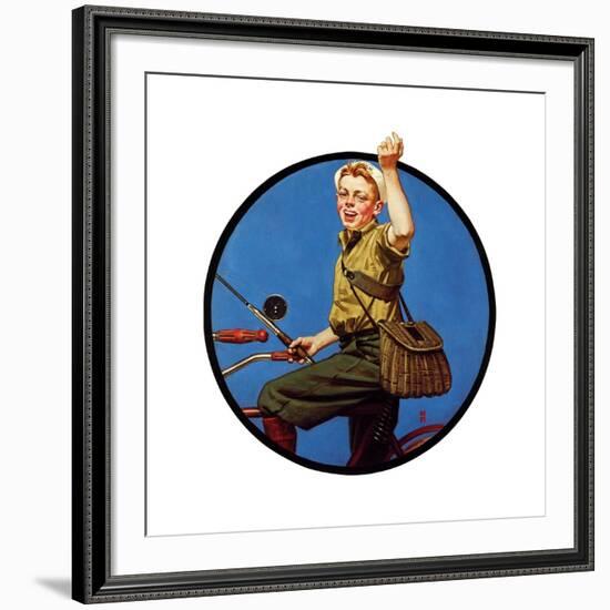 Off to Fish on a Bike-Norman Rockwell-Framed Giclee Print