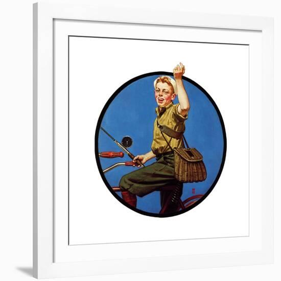 Off to Fish on a Bike-Norman Rockwell-Framed Giclee Print