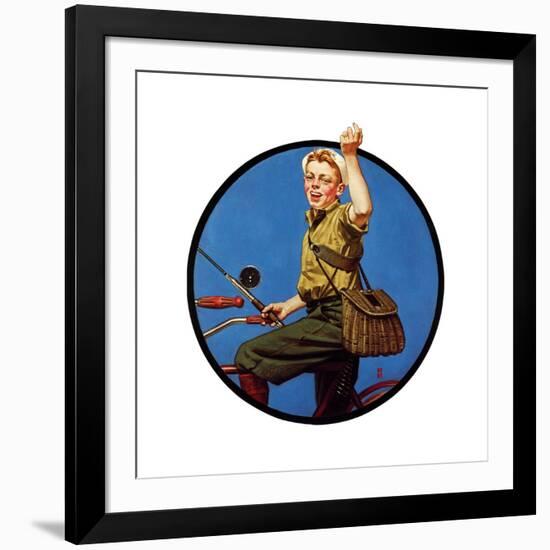 Off to Fish on a Bike-Norman Rockwell-Framed Giclee Print