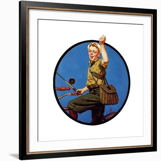 Off to Fish on a Bike-Norman Rockwell-Framed Giclee Print