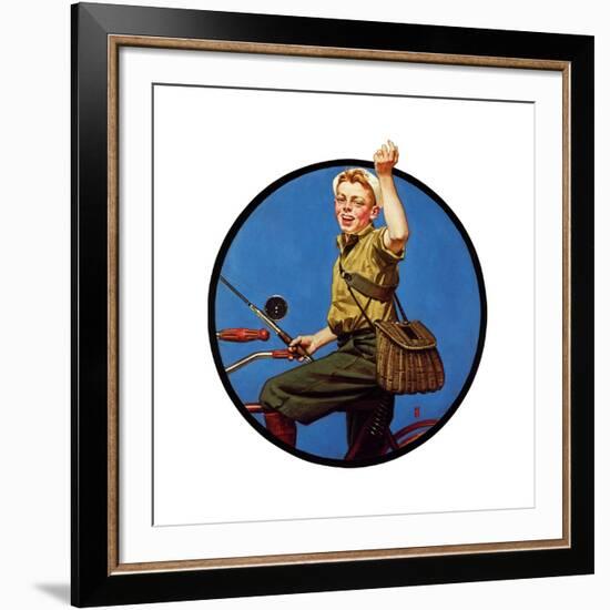 Off to Fish on a Bike-Norman Rockwell-Framed Giclee Print