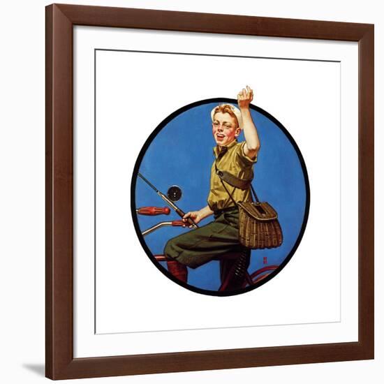 Off to Fish on a Bike-Norman Rockwell-Framed Giclee Print