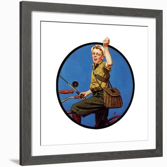 Off to Fish on a Bike-Norman Rockwell-Framed Giclee Print