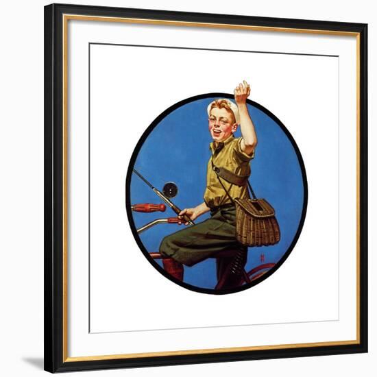 Off to Fish on a Bike-Norman Rockwell-Framed Giclee Print