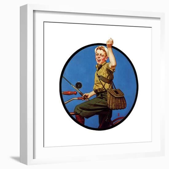 Off to Fish on a Bike-Norman Rockwell-Framed Giclee Print