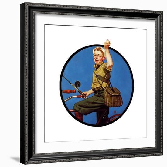 Off to Fish on a Bike-Norman Rockwell-Framed Giclee Print