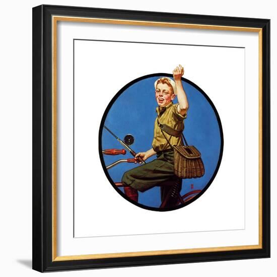 Off to Fish on a Bike-Norman Rockwell-Framed Giclee Print