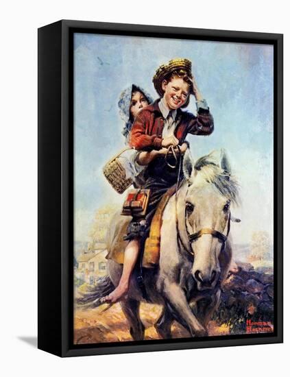 Off to School (or Boy and Girl on Horse)-Norman Rockwell-Framed Premier Image Canvas
