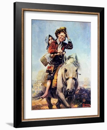 Off to School (or Boy and Girl on Horse)-Norman Rockwell-Framed Giclee Print