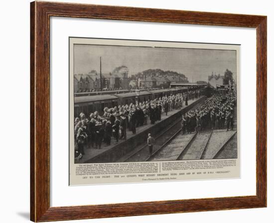 Off to the Front, the 2nd Queen's West Surrey Regiment Being Seen Off by Men of H M S Excellent-null-Framed Giclee Print