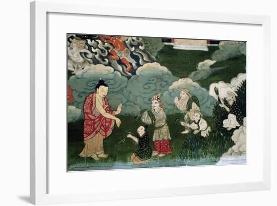 Offer of Handful of Grass, Detail from Roll Showing Scenes from Shakyamuni Buddha's Life, Tibet-null-Framed Giclee Print