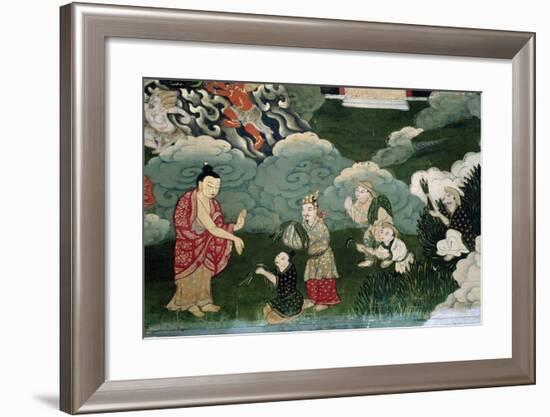 Offer of Handful of Grass, Detail from Roll Showing Scenes from Shakyamuni Buddha's Life, Tibet-null-Framed Giclee Print