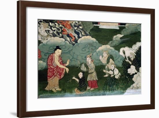 Offer of Handful of Grass, Detail from Roll Showing Scenes from Shakyamuni Buddha's Life, Tibet-null-Framed Giclee Print